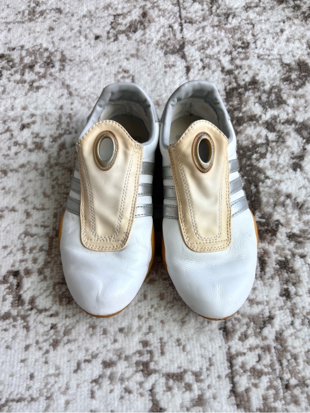 Vintage Y2K Adidas Archive MEI 2000s Taekwondo White and Silver Stripes Sneakers - Picture 2 of 10